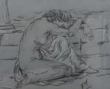 Kneeling classical nude, initialled 32 x 40cm by Franco Matania, charcoal on paper, sold Feb 2022