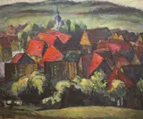The Red Village by Emmanuel Levy, oil on board, sold Jan 2022