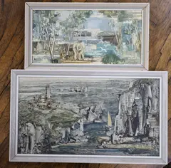 Coastal scene and Figures in a landscape by Gerald Meares, oil, sold Jan 2022