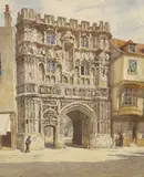 Medieval gateway by William Harding Smith, watercolour, sold Jan 2022