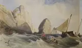 Boats by the rocks by William Oxby Beverley, watercolour, sold Jan 2022