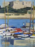 French harbour scene by Michel Dureuil, oil on canvas, sold Jan 2022
