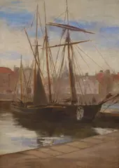 Stonehaven harbour by Frank Swinstead, oil on canvas, sold Jan 2022