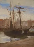 Stonehaven harbour by Frank Swinstead, oil on canvas, sold Jan 2022