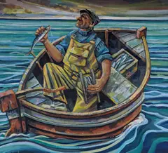 To greet the morning with silver in your hand by Jonathan Robertson, oil on canvas, sold Jan 2022