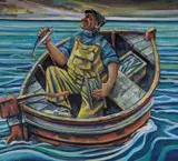 To greet the morning with silver in your hand by Jonathan Robertson, oil on canvas, sold Jan 2022
