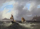 Fishing boats off the coast by F. Calvert, 1831, oil on canvas, sold Jan 2022