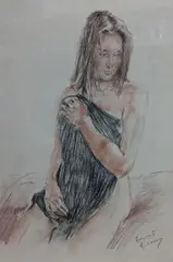 Seated model by Franco Matania, pastel, sold Jan 2022