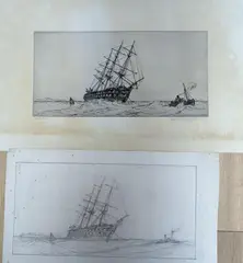 An original drawing and the corresponding etching by Nelson Dawson, etching, sold Jan 2022
