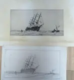 An original drawing and the corresponding etching by Nelson Dawson, etching, sold Jan 2022