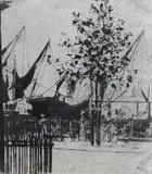 Luna Street by Théodore Roussel, etching, sold Jan 2022