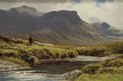 Shepherd and flock in a Highland landscape by William J. Widgery, oil on canvas, sold Jan 2022