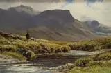 Shepherd and flock in a Highland landscape by William J. Widgery, oil on canvas, sold Jan 2022