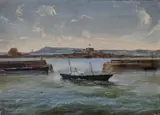 Elizabeth Castle and The Pier Heads, Jersey by H. North, oil on canvas, sold Jan 2022