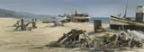 Fishing boats on the beach by Michael Barnfather, oil on canvas, sold Jan 2022