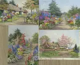 Late Summer, cottages and blossom, In A Sussex Garden & herbaceous borders by Edith Alice Andrews, watercolor, sold Jan 2022