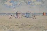 Beach scene by Rene Sim Lacaze, watercolour, sold Jan 2022