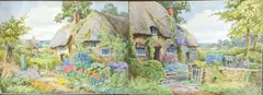 In An Old World Garden' & Cottage with garden by Theresa S. Stannard, watercolor, sold Jan 2022