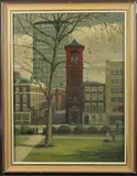 Centre Point from Soho Square by Brenda Johnson, 1979, oil on board, sold Aug 2023