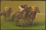Pipped at the Post, Rock Star Wins the Guineas by James Edmond, oil on board, sold Aug 2023