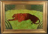 A Tiger in a landscape by Anne Dunbar Graham, mixed media, sold Aug 2023
