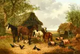 British, horses, pigs and chickens in a farm by John Frederick Herring Junior, oil on canvas, sold Aug 2023