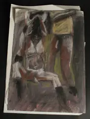 A group of 4 Unframed sketches of mostly male nudes by Steve Rush, mixed media, sold Aug 2023