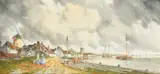 Hermanus Koekkoek II, 'Near Rotterdam, figures and boats by a quay by Louis Van Staaten, watercolour, offered Aug 2023