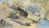 British, A pair of river landscapes with large stone rocks and boulders, watercolours, both signed and dated, each 5.5" x 9.5 by George James Knox, watercolor, offered Aug 2023