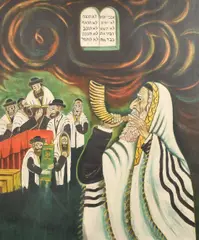 A scene featuring Rabbis by Alex Moller, lithograph, offered Aug 2023