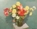 French, a still life of mixed flowers by Rene George Santill, oil on canvas, sold Jul 2023