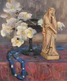 French, a still life of mixed objects on a table top by Suzanne Billet de Fombelle, oil on canvas, sold Jul 2023