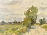 British, Landscape view, thought to be Potter Heigham, Norfolk by Edward Wesson, oil on canvas board, sold Jul 2023