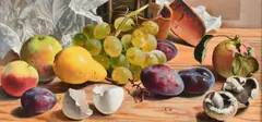 A still life of fruit by Robert Dumont-Smith, oil, sold Jul 2023