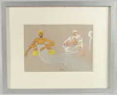 Imaginary Meeting Between Bhagat Kabir and Baba Nanak by Arpana Caur, 2020, gouache on paper, offered Jul 2023