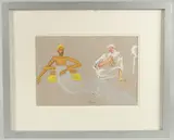 Imaginary Meeting Between Bhagat Kabir and Baba Nanak by Arpana Caur, 2020, gouache on paper, offered Jul 2023
