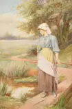 Crossing the Stream by Charles Edward Wilson, 1901, watercolour, offered Jul 2023