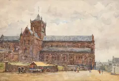 Scottish, Market stalls outside the Cathedral at Kirkwall Orkney by Robert Weir Allan, watercolour, sold Jul 2023