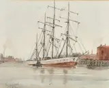 British, Tall boats moored in the harbour, Yarmouth, watercolours, both signed and inscribed in pencil, 9.75" x 12.5 by Leslie L Hardy Moore, pencil, sold Jul 2023