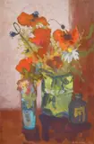 Poppies with Rose by Sue Atkinson, watercolour and gouache, sold Jul 2023
