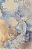 British, a study of a female figure in a field by Michael Lawrence Cadman, 1987, watercolour, sold Jul 2023