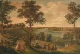 View of Oatlands in Surry, the Seat of the Rt Honourable the Earl of Lincoln by Luke Sullivan, engraving, sold Jul 2023