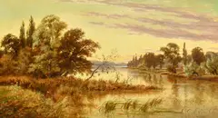 Streatley on Thames, Evening by E. Lancaster Hooper, oil on canvas, sold May 2023