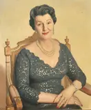 British, a portrait of Mrs L by Michael Gilbery, 1956, oil on canvas, sold May 2023