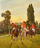 The Polo Match at Dusk by Brian Whiteside, 2010, oil on board, sold May 2023