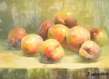 British, A pair of still lifes, one of apples the other apples and grapes, oils on board, both signed and each 5" x 7 by J. Howard, oil, sold May 2023