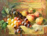 British, A pair of still lifes of fruit, grapes, apples and pears, oils on board, both signed and each 8" x 10 by J. Howard, oil, sold May 2023