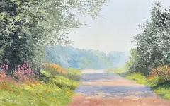 British, a pair of oil on panel landscapes of Southern England, both signed, each 9" x 14" (23 x 36cm) (2) by Pamela Derry, oil on panel, sold May 2023