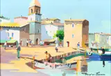 A busy Continental fishing village by Cecil Rochfort D'Oyly-John, oil on canvas, sold May 2023