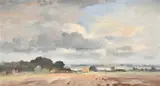 British, breaking clouds over an open landscape by Marcus Ford, oil on canvas, sold May 2023